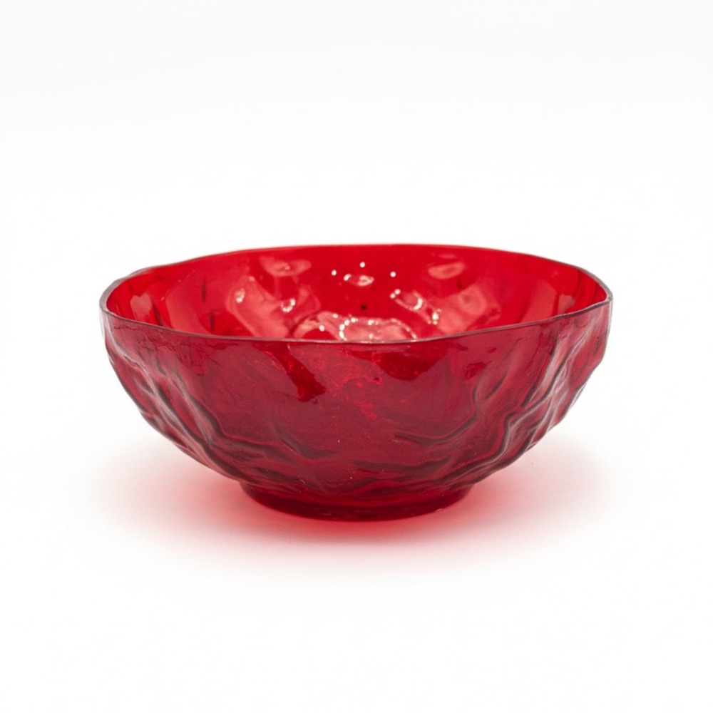 Morgantown MCM Ruby Red Crinkle Glass Finger Bowl